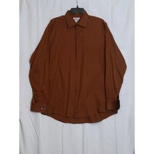 VAN HEUSEN Mens Regular Fit Long Sleeve Dress Shirt Brown Lux Sateen Size 16 1/2